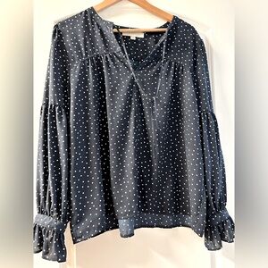 Ann Taylor Loft navy polka dot blouse. Size L.